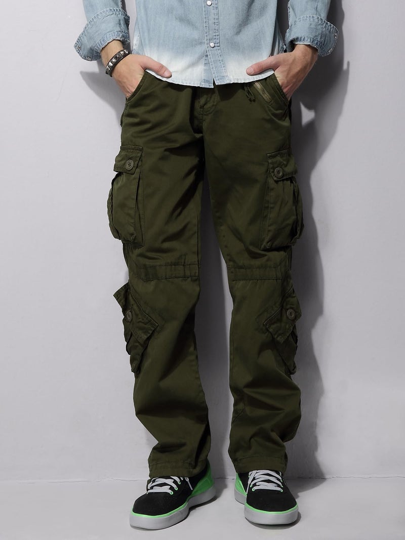 OCHENTA Men's Cotton Casual Cargo Work Pants with 8 Pockets Military Tactical Combat Army Green 36 - Image 3